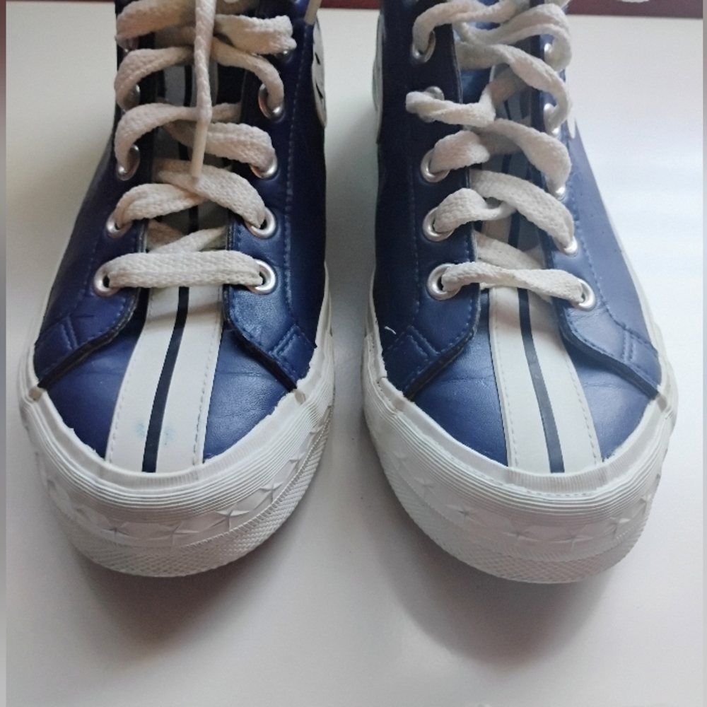 VINTAGE Blue Converse C-Star Racer Mid Synthetic Athleisure Sneakers • Women's 8 - Picture 4 of 14